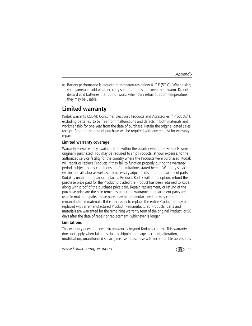 Limited warranty | Kodak M340 User Manual | Page 61 / 71