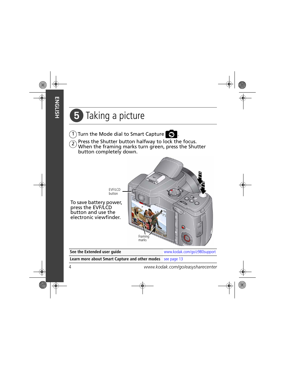 Taking a picture | Kodak Z980 User Manual | Page 4 / 28