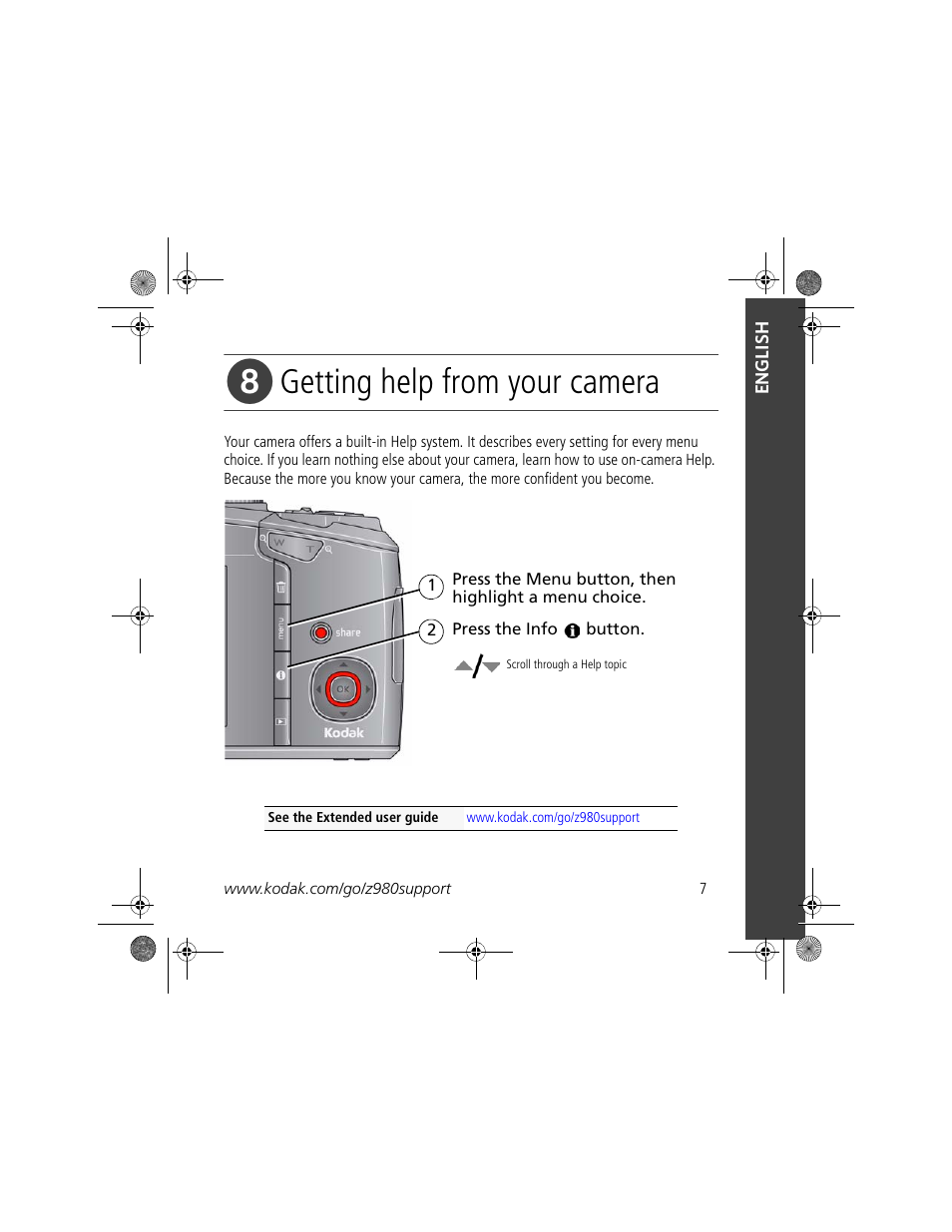 Getting help from your camera | Kodak Z980 User Manual | Page 7 / 28