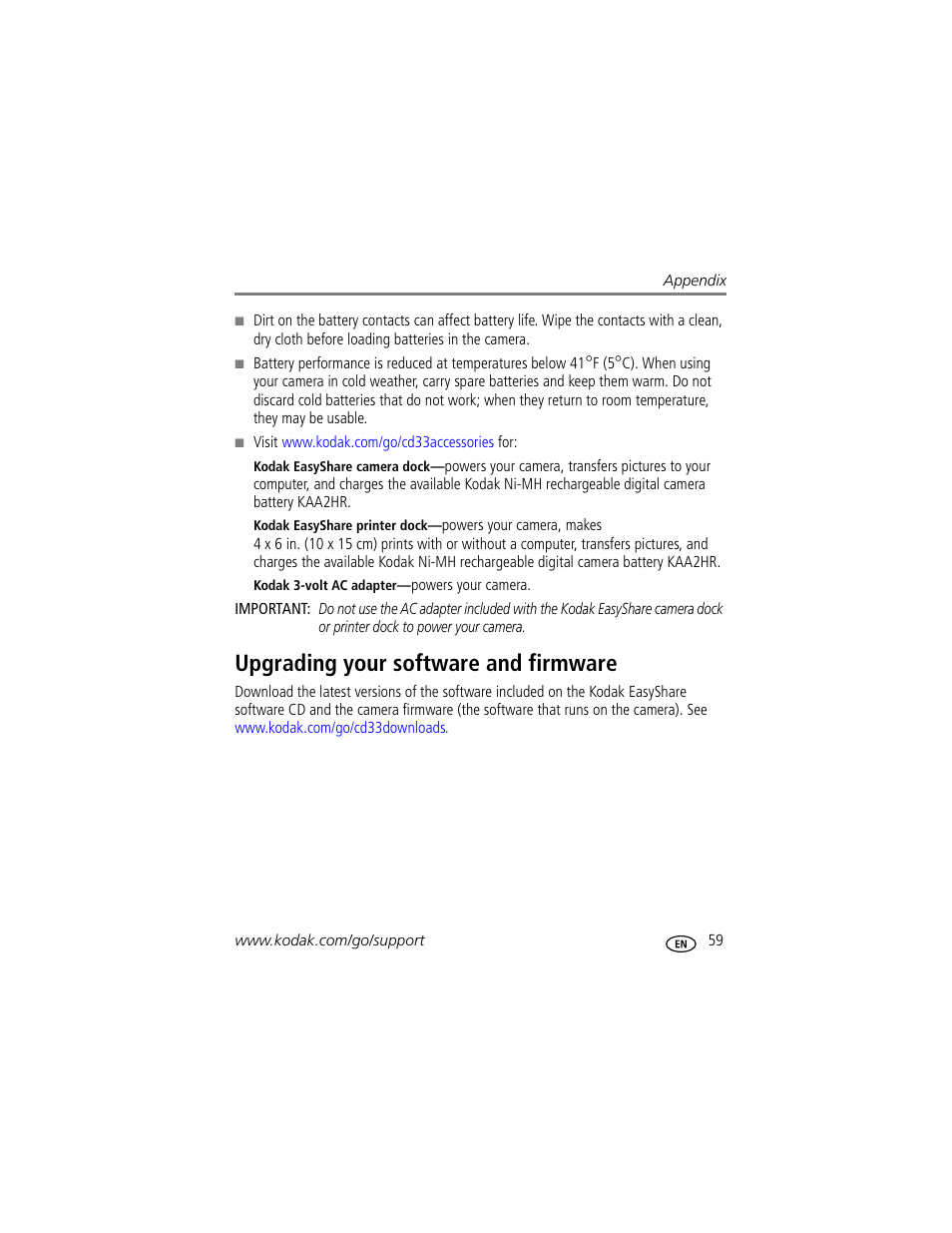 Upgrading your software and firmware | Kodak CD33 User Manual | Page 65 / 75