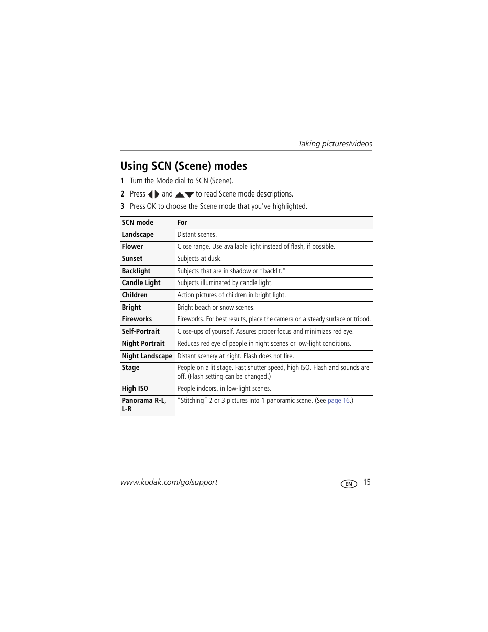 Using scn (scene) modes | Kodak MAX Z990 User Manual | Page 23 / 84