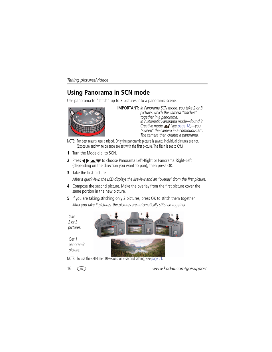 Using panorama in scn mode | Kodak MAX Z990 User Manual | Page 24 / 84