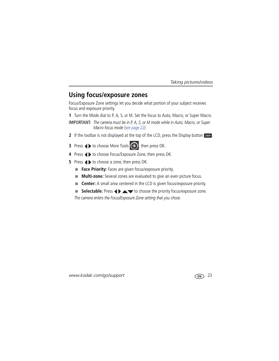 Using focus/exposure zones | Kodak MAX Z990 User Manual | Page 31 / 84