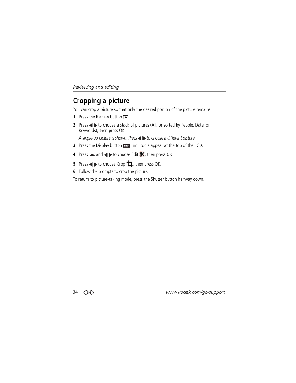 Cropping a picture | Kodak MAX Z990 User Manual | Page 42 / 84