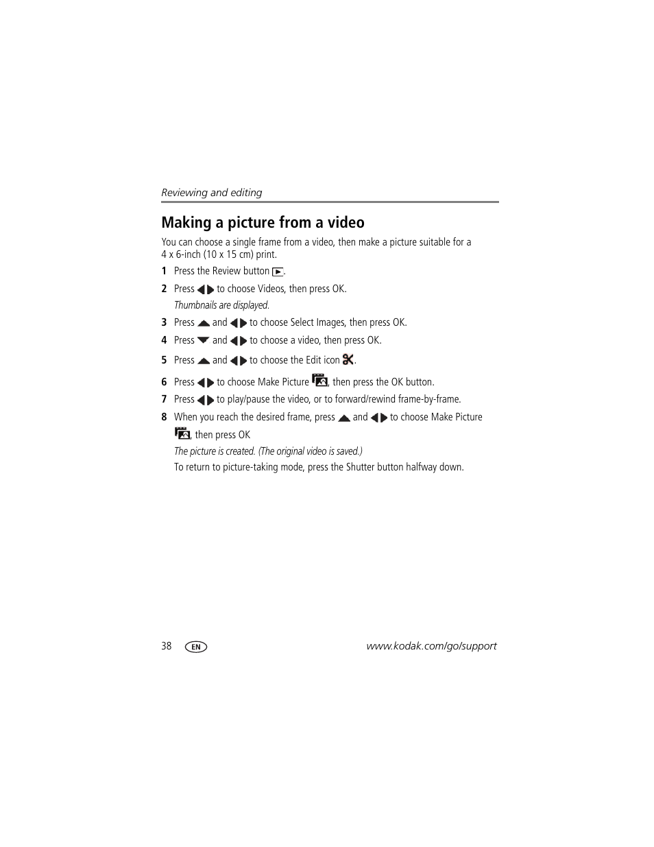 Making a picture from a video | Kodak MAX Z990 User Manual | Page 46 / 84