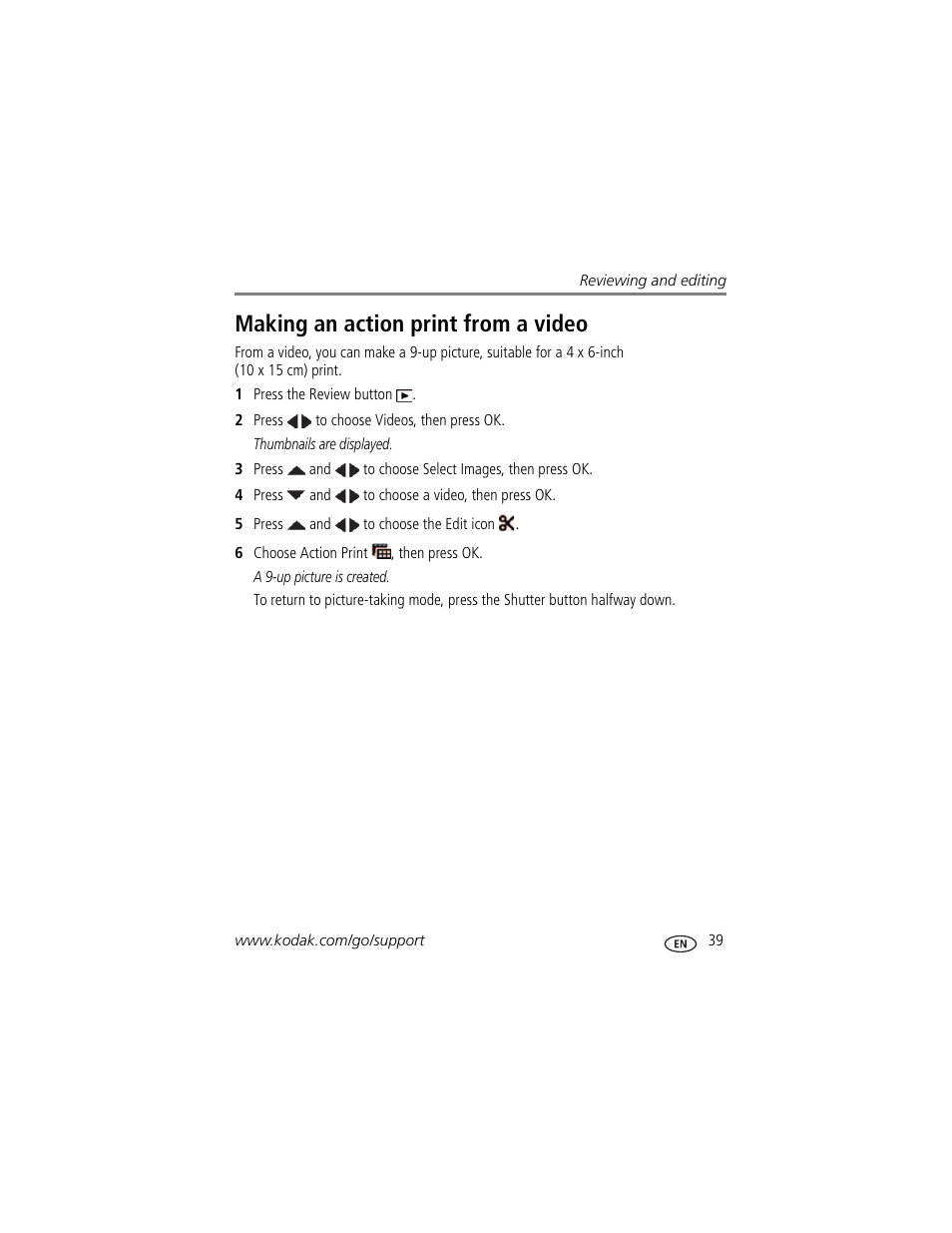 Making an action print from a video | Kodak MAX Z990 User Manual | Page 47 / 84