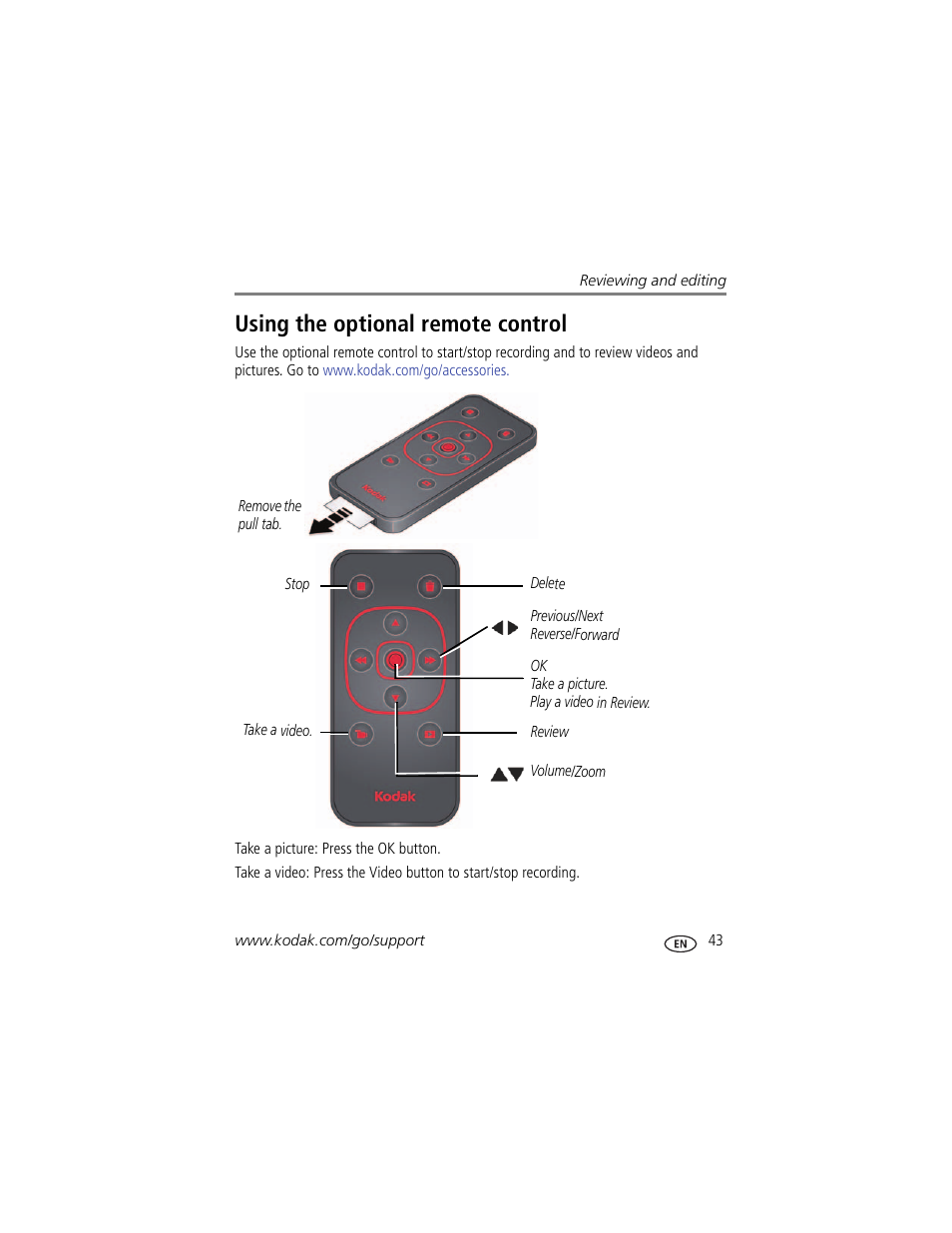 Using the optional remote control | Kodak MAX Z990 User Manual | Page 51 / 84