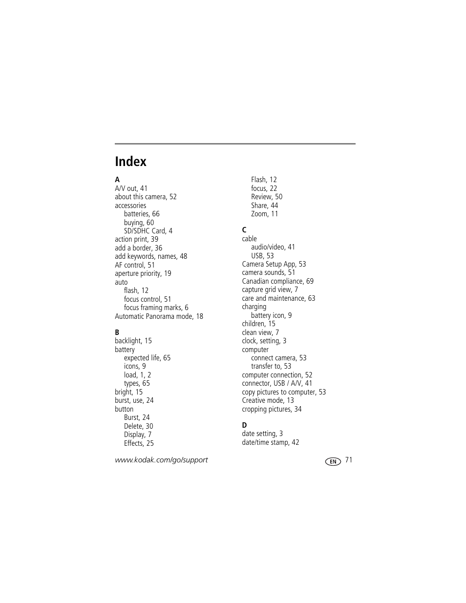 Index | Kodak MAX Z990 User Manual | Page 79 / 84