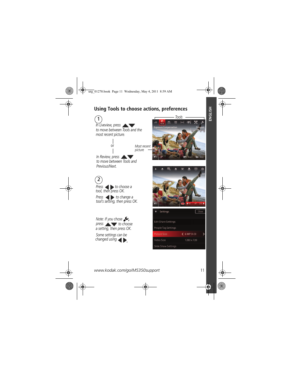 Using tools to choose actions, preferences | Kodak M5350 User Manual | Page 11 / 28