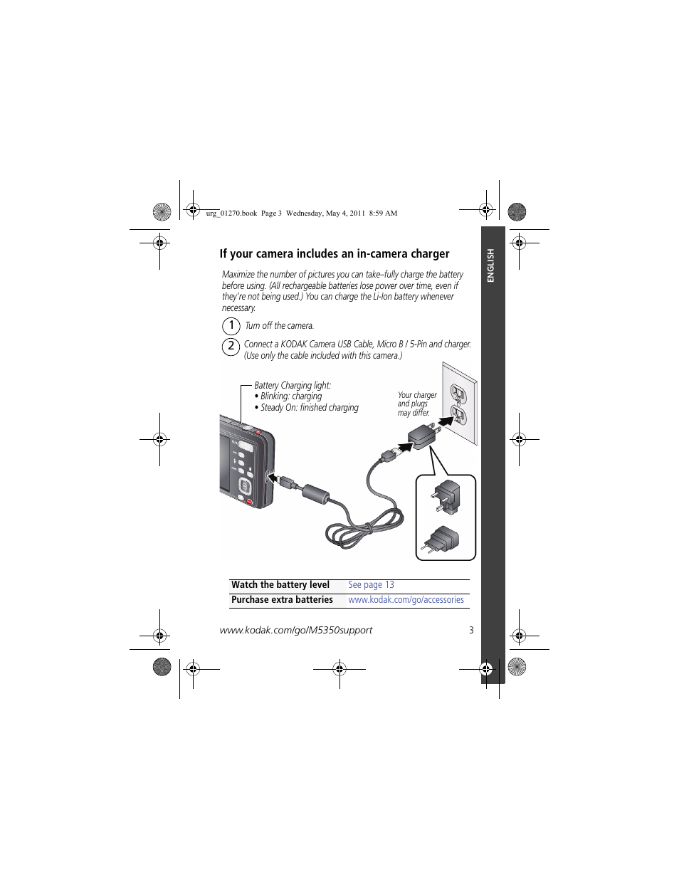If your camera includes an in-camera charger | Kodak M5350 User Manual | Page 3 / 28