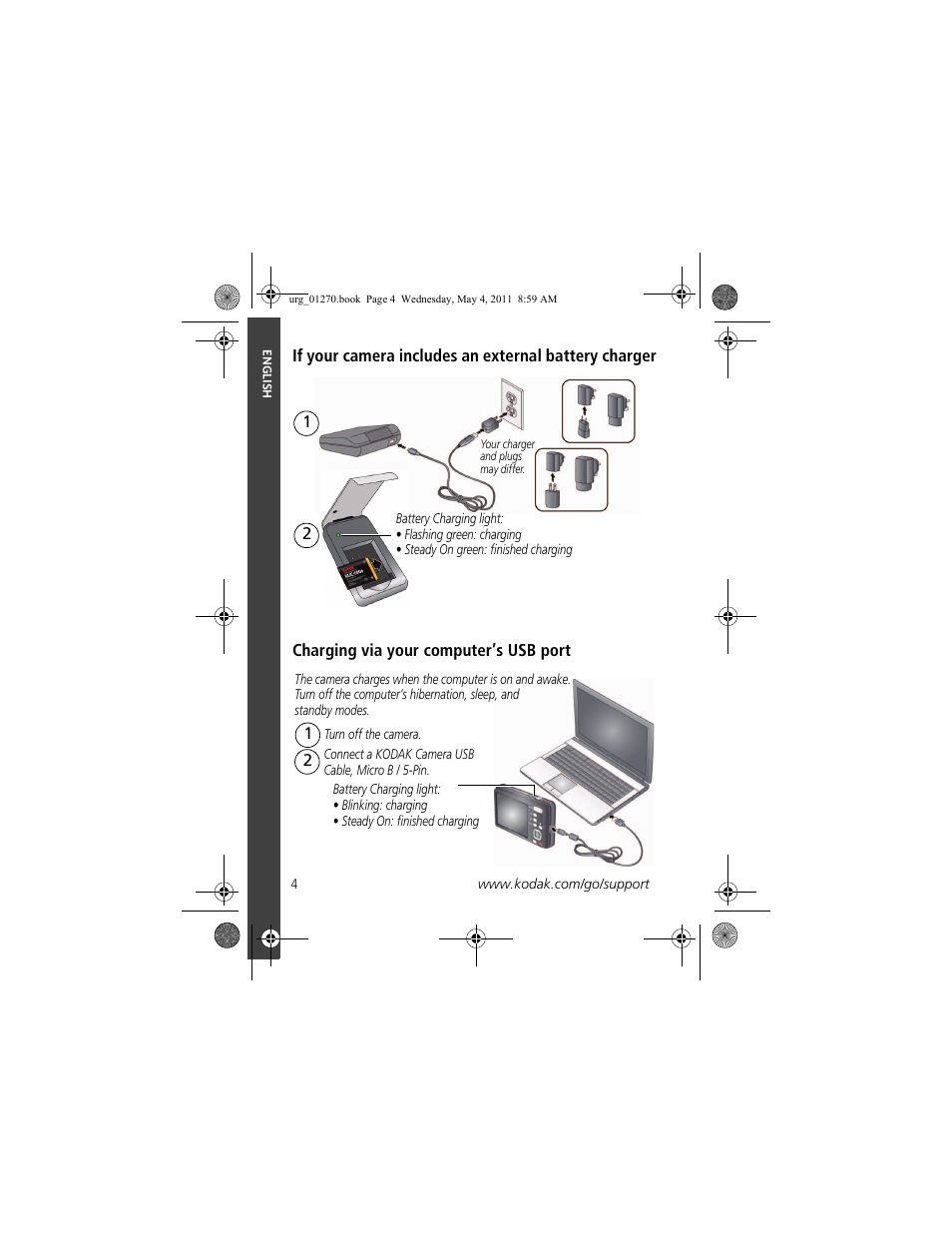 Charging via your computer’s usb port | Kodak M5350 User Manual | Page 4 / 28