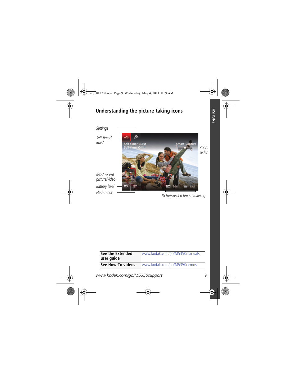 Understanding the picture-taking icons | Kodak M5350 User Manual | Page 9 / 28