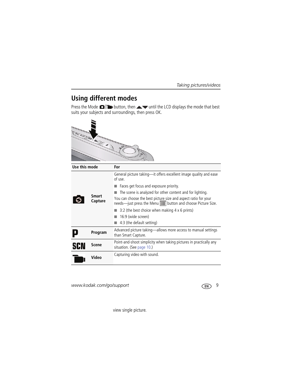 Using different modes | Kodak CD44 User Manual | Page 15 / 65