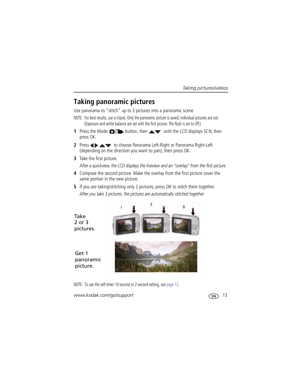 Taking panoramic pictures | Kodak CD44 User Manual | Page 19 / 65