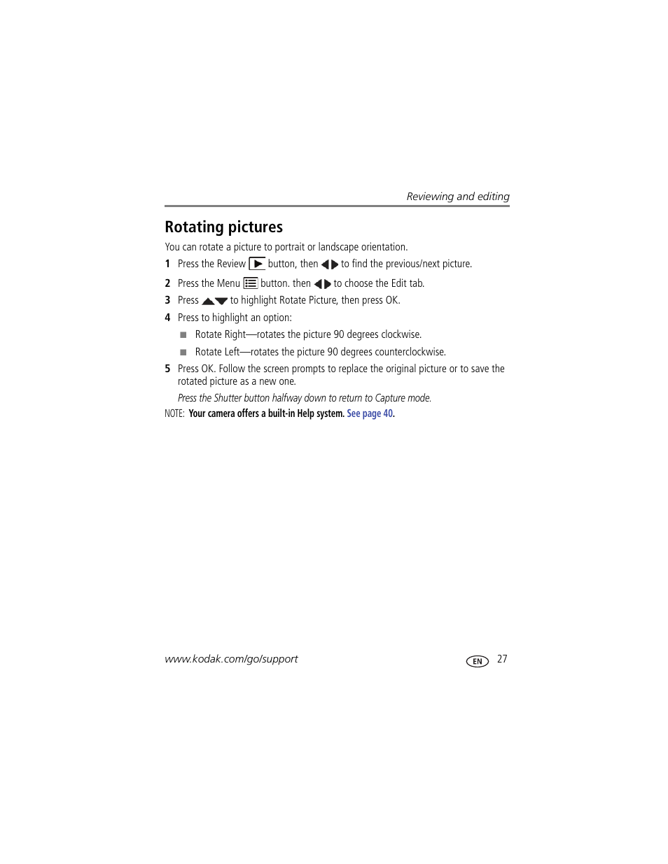Rotating pictures | Kodak CD44 User Manual | Page 33 / 65