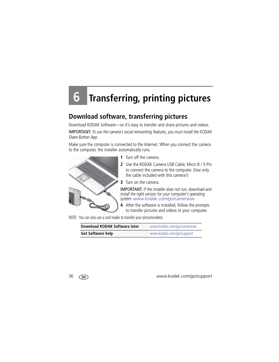 Transferring, printing pictures, Download software, transferring pictures, 6 transferring, printing pictures | Kodak CD44 User Manual | Page 42 / 65