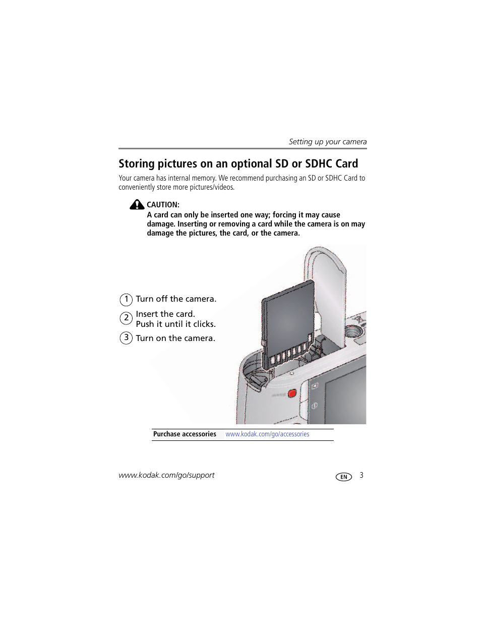 Storing pictures on an optional sd or sdhc card | Kodak CD44 User Manual | Page 9 / 65