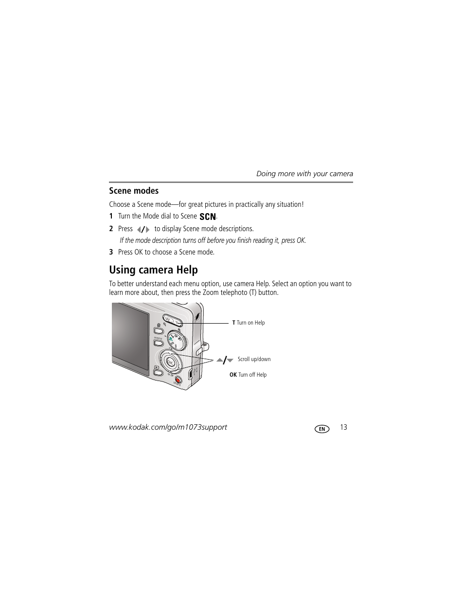 Using camera help | Kodak M1073 IS User Manual | Page 13 / 29