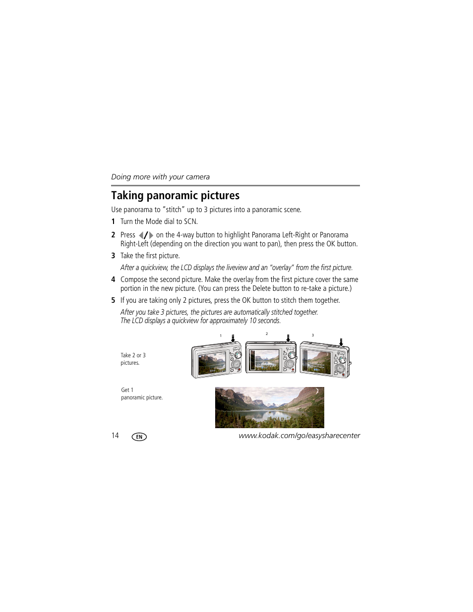 Taking panoramic pictures | Kodak M1073 IS User Manual | Page 14 / 29