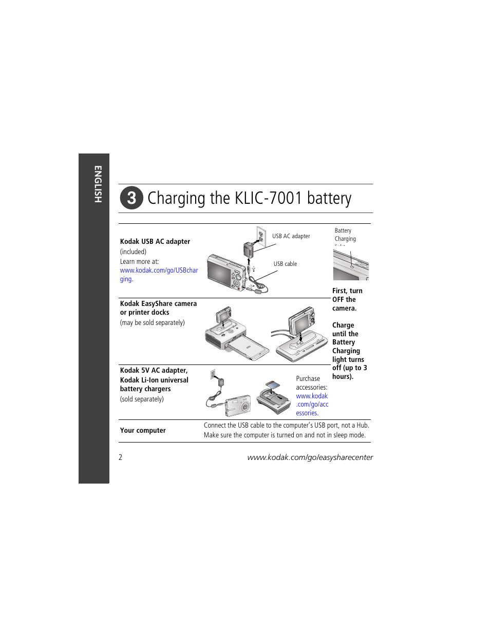 Charging the klic-7001 battery | Kodak M1073 IS User Manual | Page 2 / 29