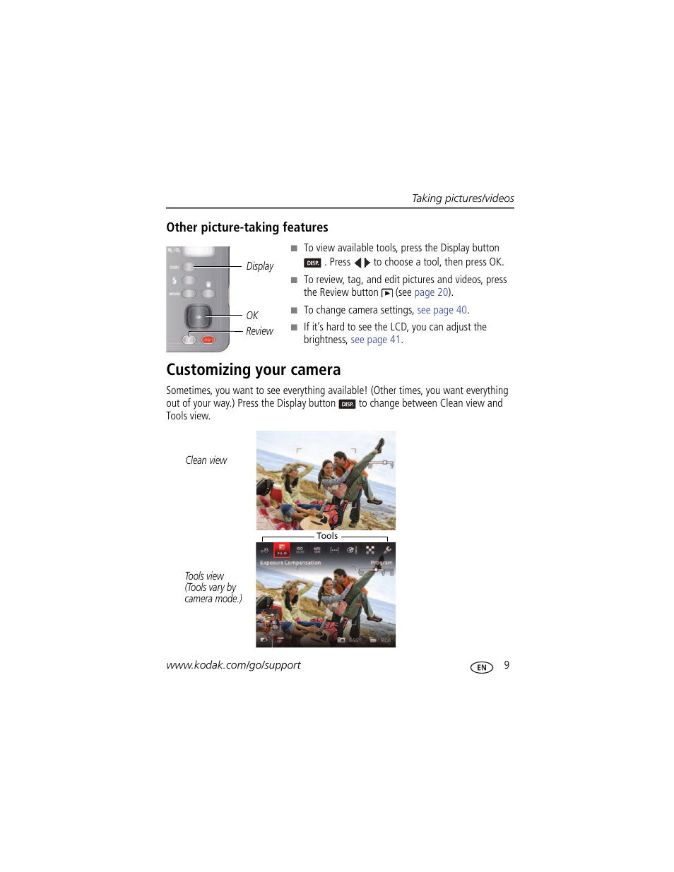 Other picture-taking features, Customizing your camera | Kodak M5350 User Manual | Page 15 / 70