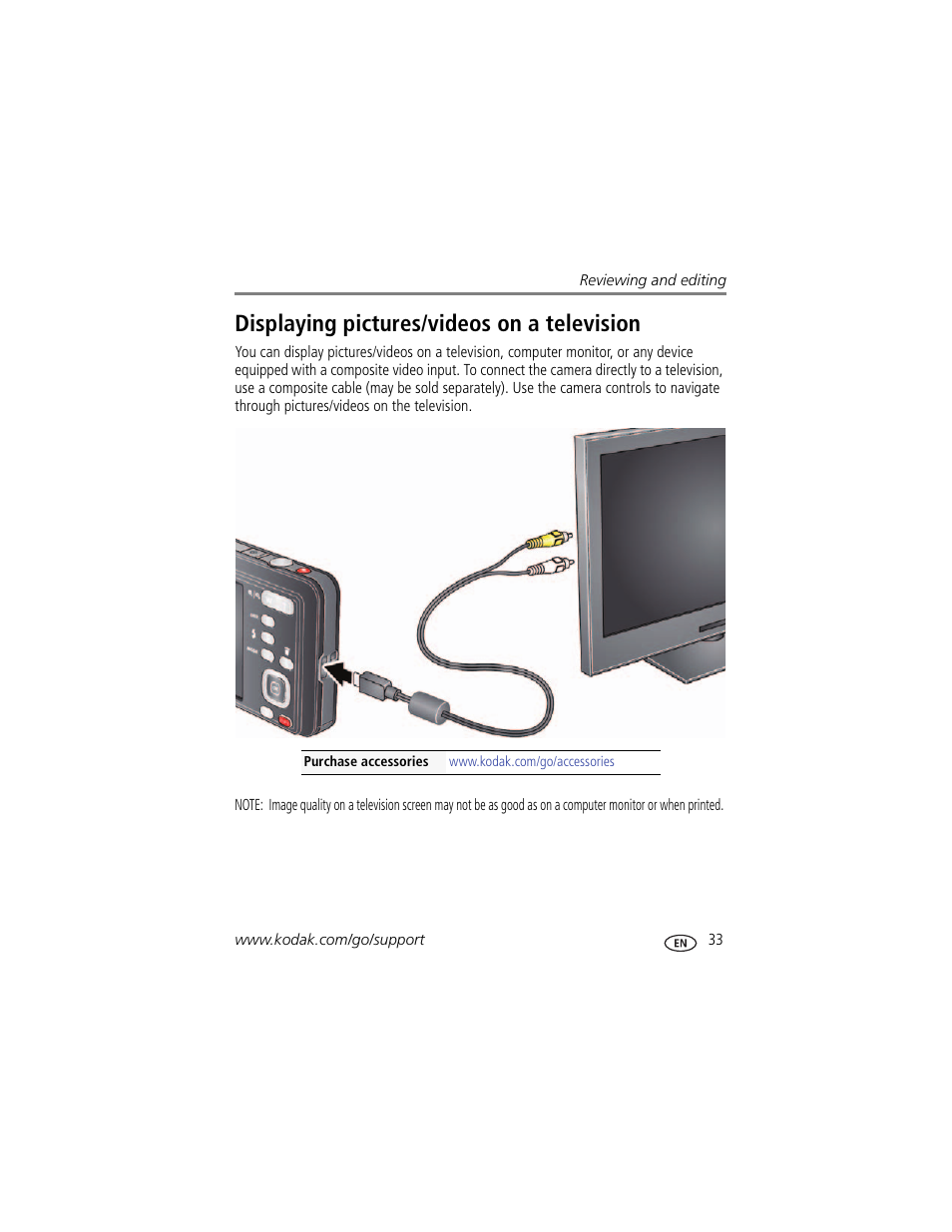 Displaying pictures/videos on a television | Kodak M5350 User Manual | Page 39 / 70