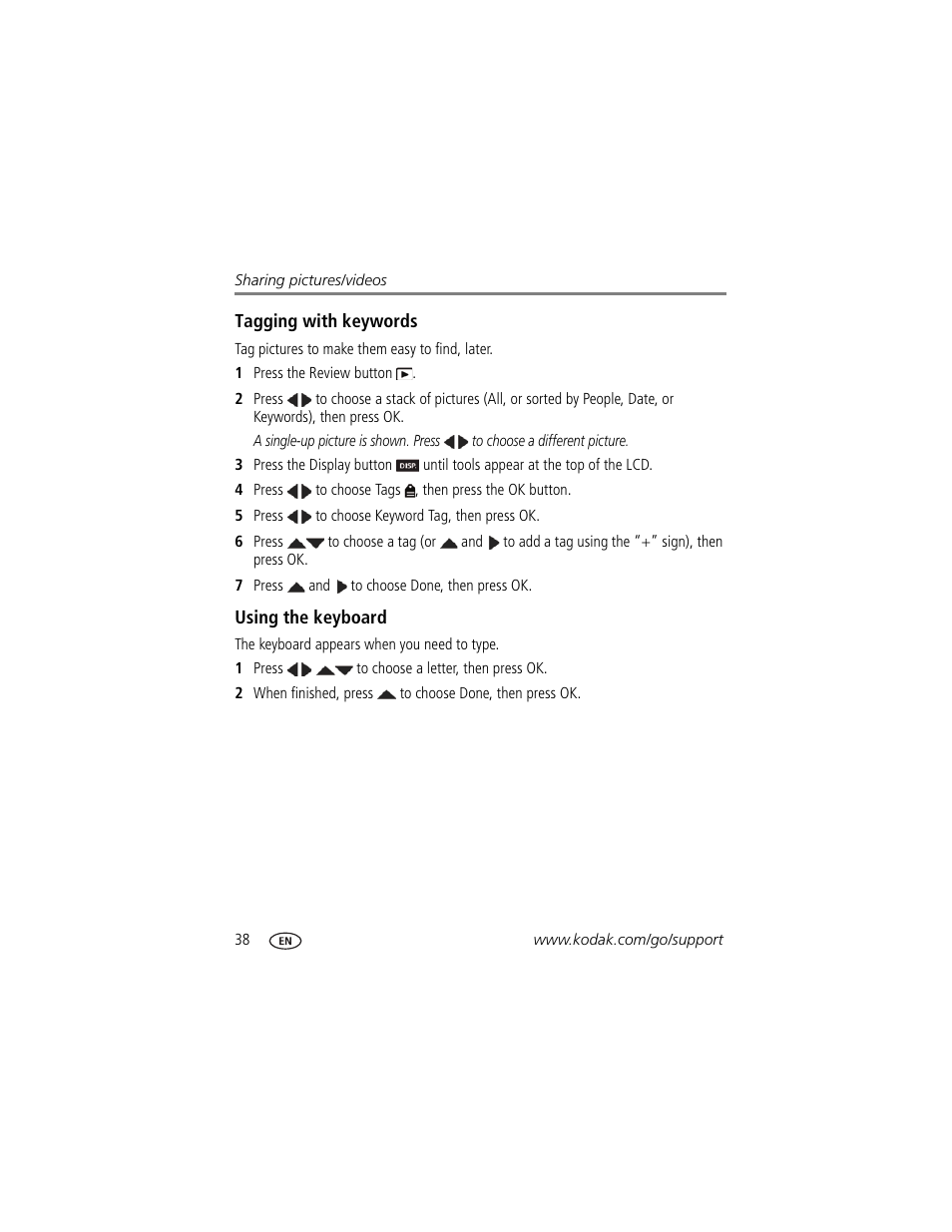Using the keyboard | Kodak M5350 User Manual | Page 44 / 70