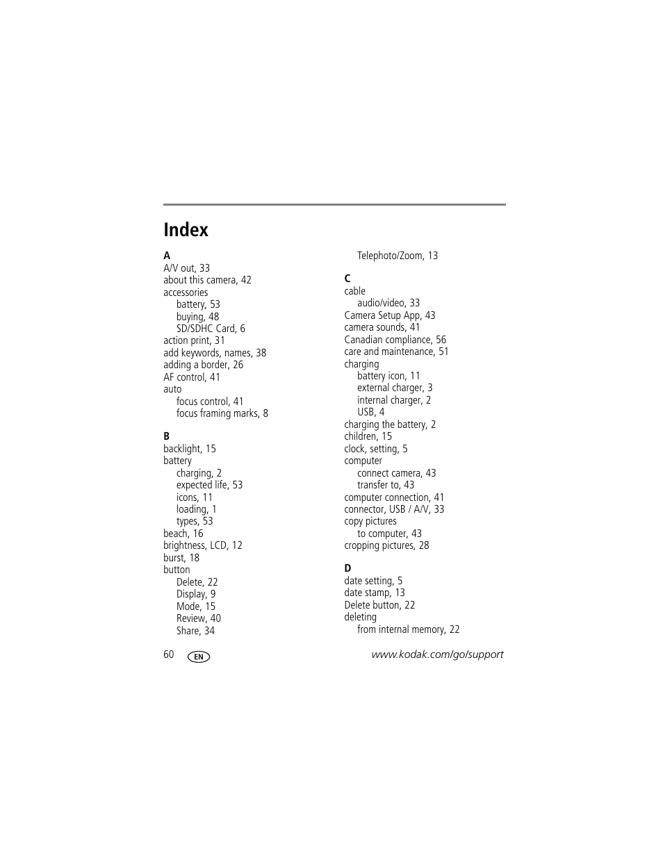 Index | Kodak M5350 User Manual | Page 66 / 70