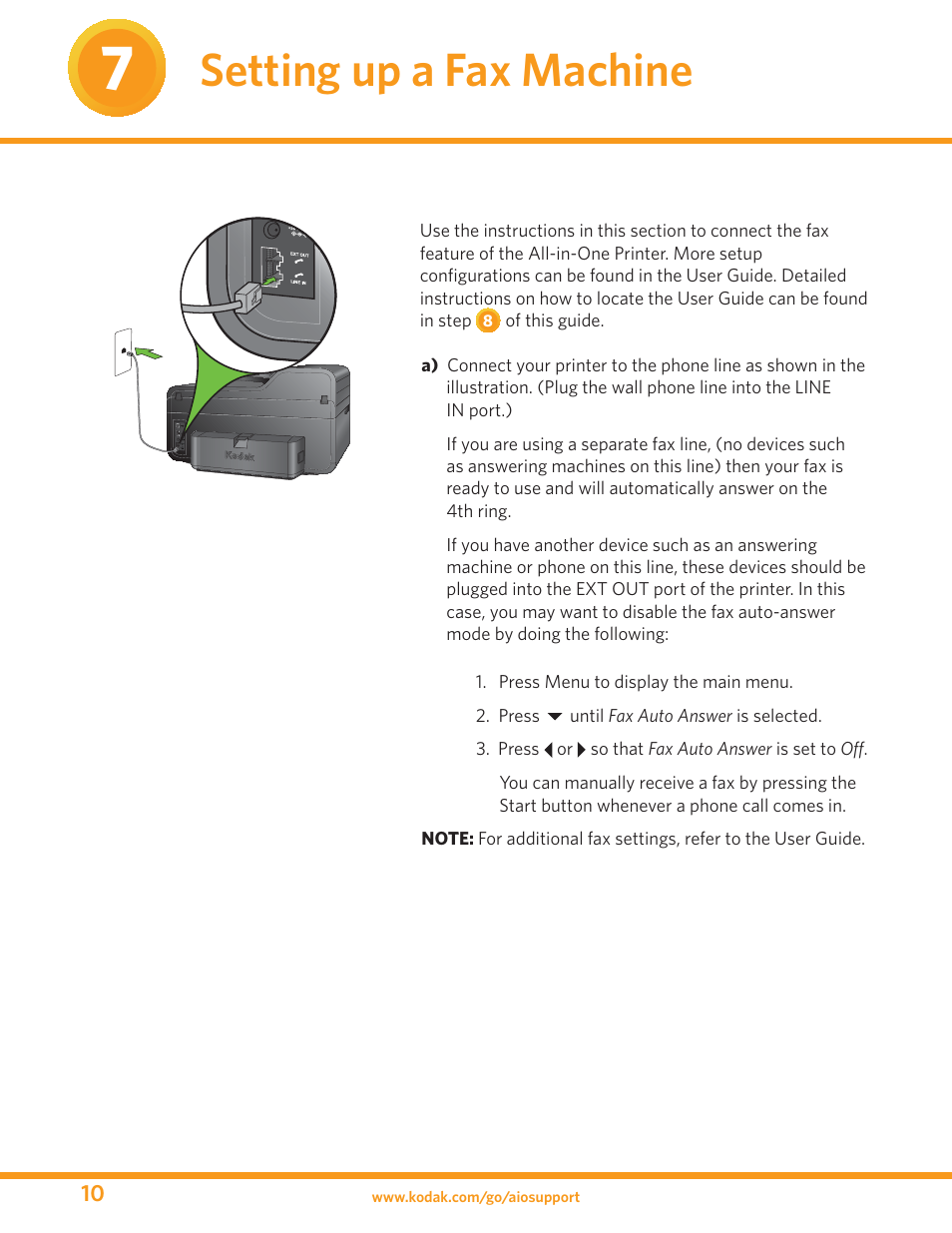 Setting up a fax machine | Kodak ESP 9 User Manual | Page 10 / 16