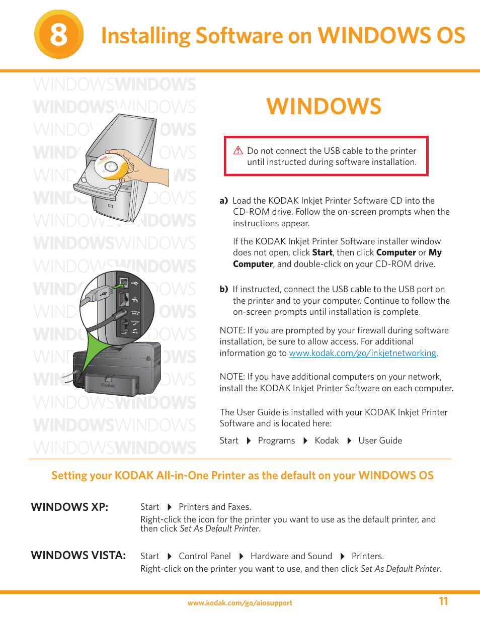 Installing software on windows os, Windows | Kodak ESP 9 User Manual | Page 11 / 16