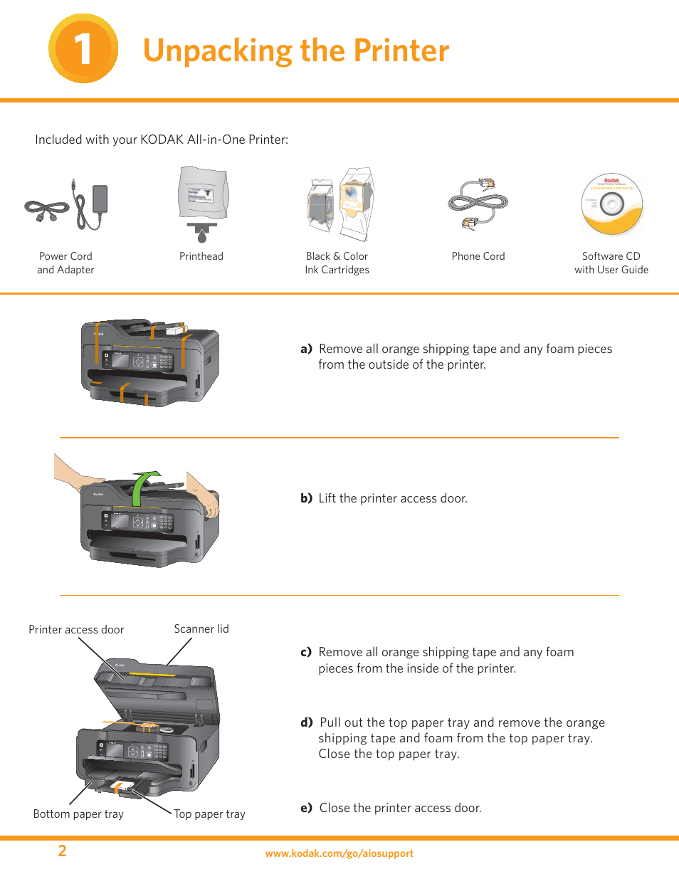 Unpacking the printer | Kodak ESP 9 User Manual | Page 2 / 16