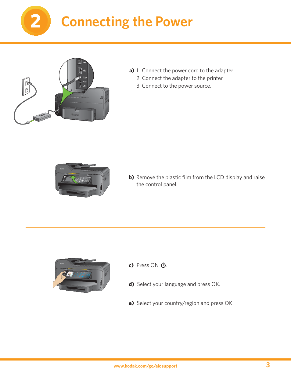 Connecting the power | Kodak ESP 9 User Manual | Page 3 / 16