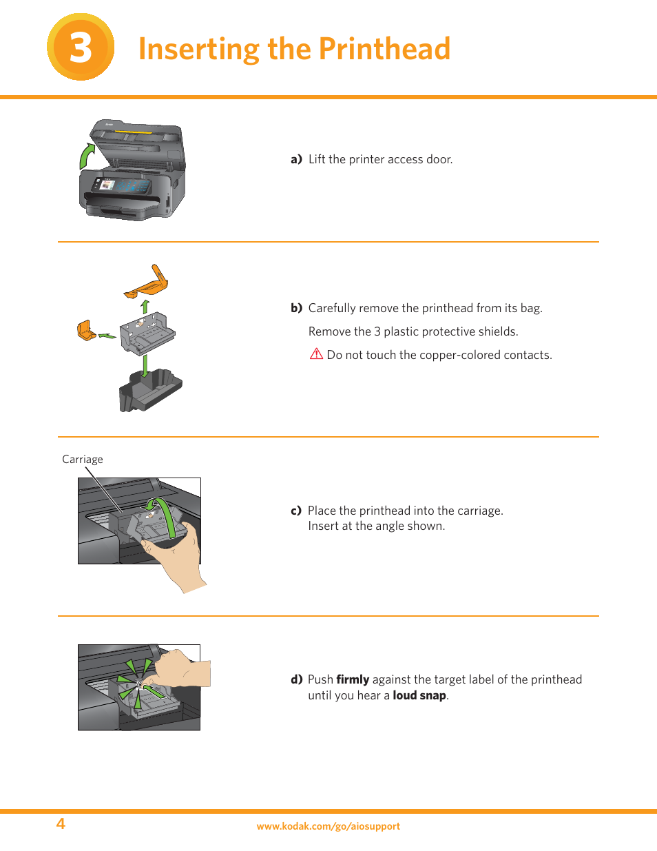 Inserting the printhead | Kodak ESP 9 User Manual | Page 4 / 16