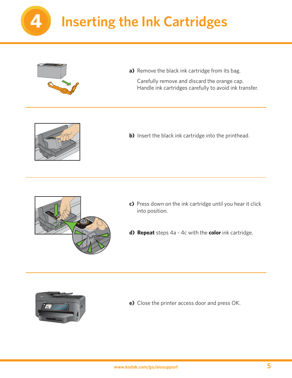 Inserting the ink cartridges | Kodak ESP 9 User Manual | Page 5 / 16