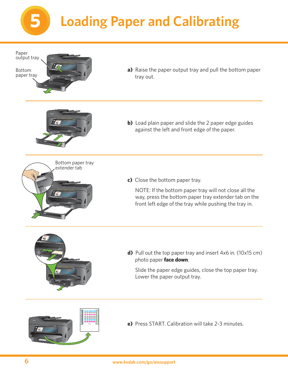 Loading paper and calibrating | Kodak ESP 9 User Manual | Page 6 / 16