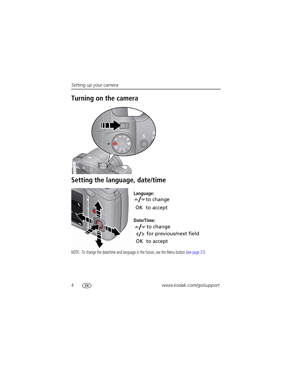 Setting the language, date/time | Kodak Z1015 IS User Manual | Page 10 / 77