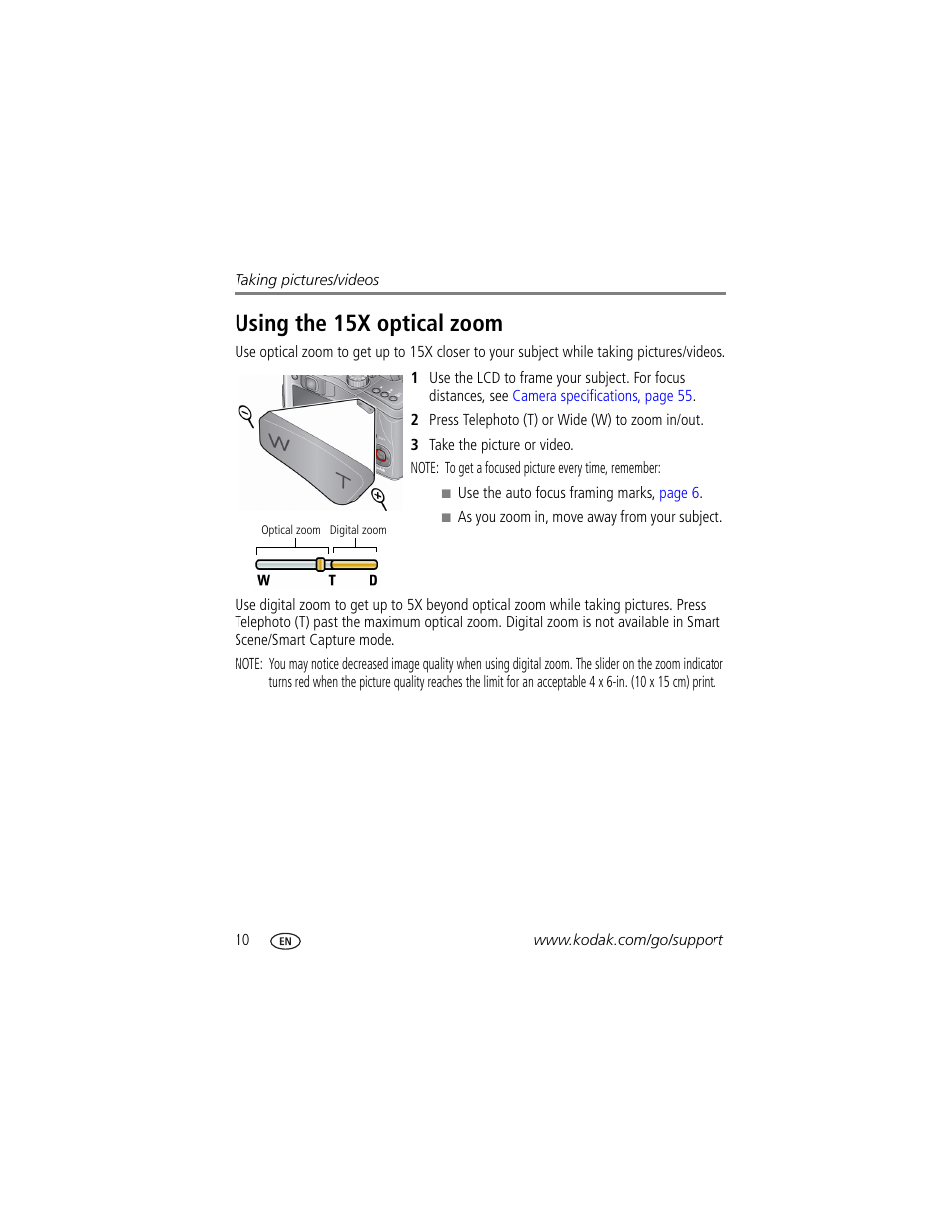 Using the 15x optical zoom | Kodak Z1015 IS User Manual | Page 16 / 77