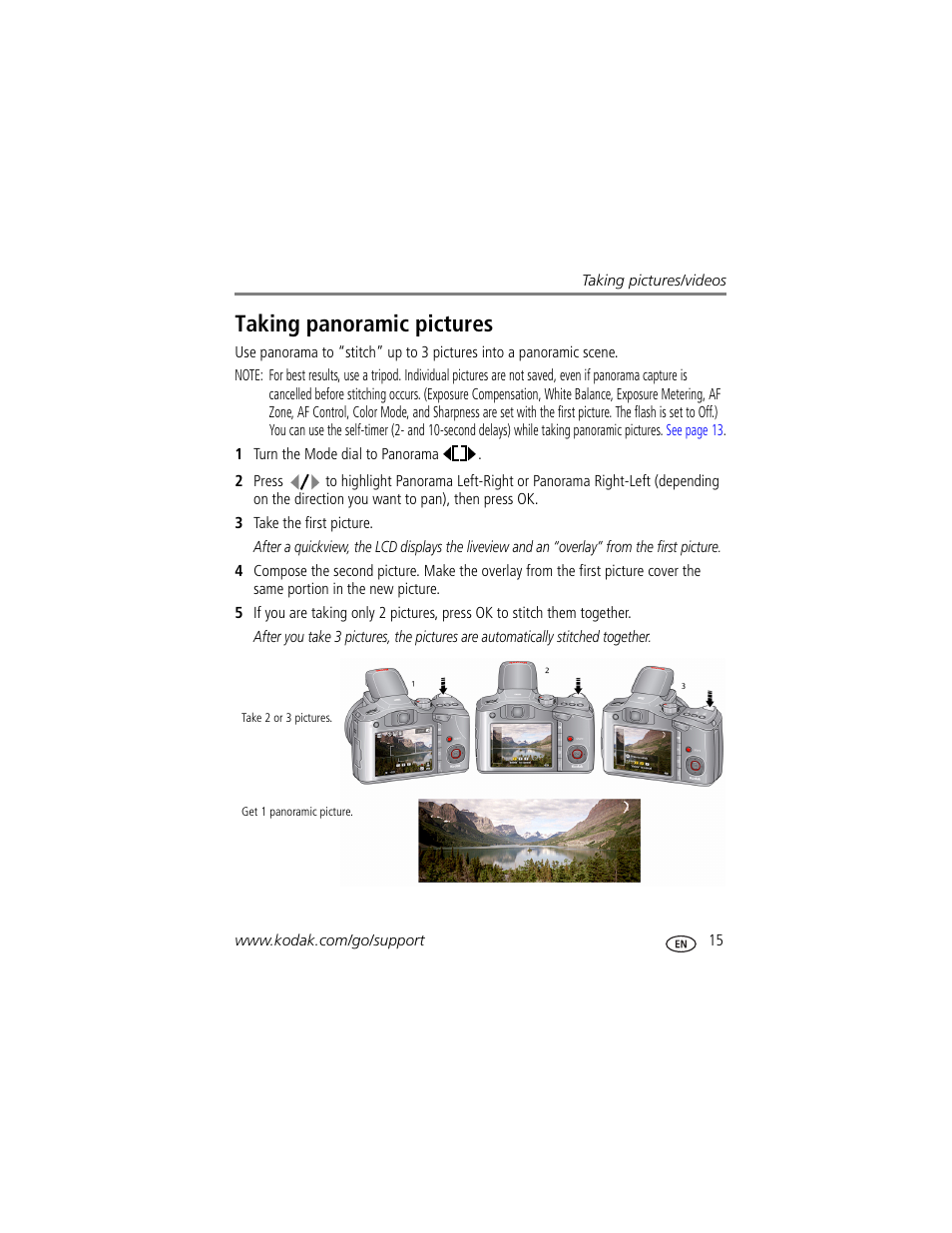 Taking panoramic pictures | Kodak Z1015 IS User Manual | Page 21 / 77