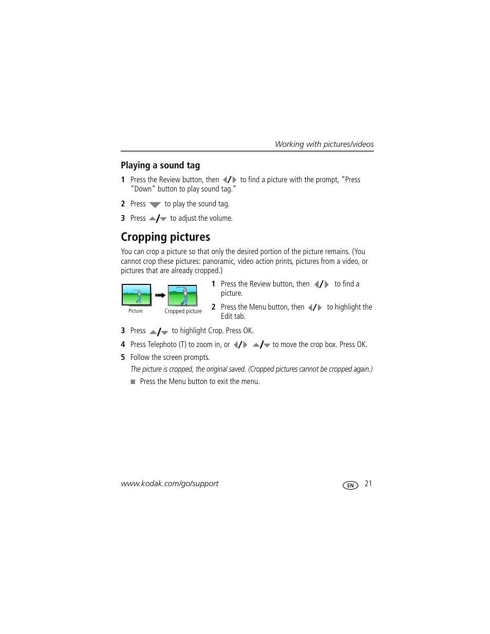 Cropping pictures | Kodak Z1015 IS User Manual | Page 27 / 77