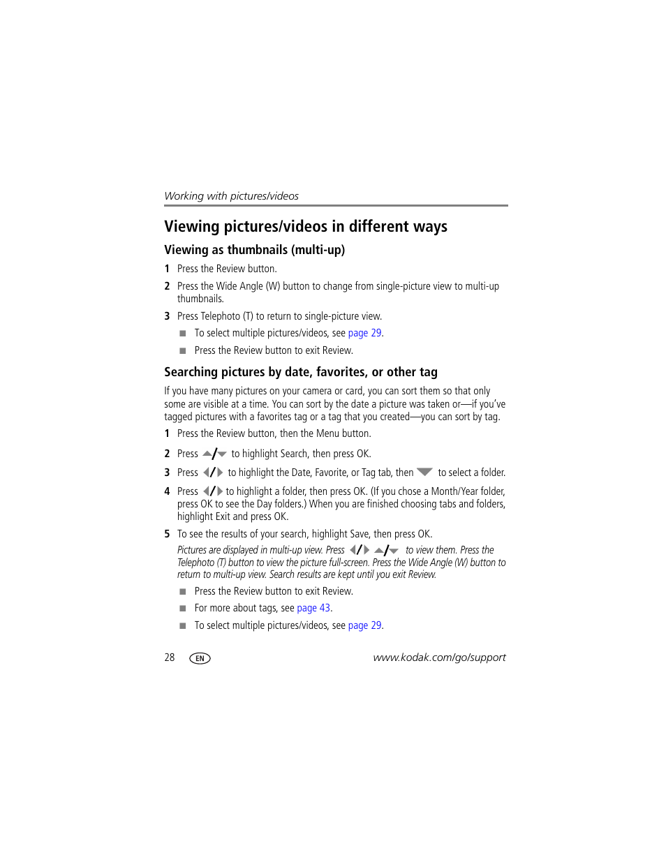 Viewing as thumbnails (multi-up), Viewing pictures/videos in different ways | Kodak Z1015 IS User Manual | Page 34 / 77