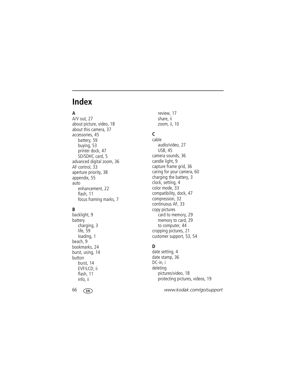 Index | Kodak Z1015 IS User Manual | Page 72 / 77