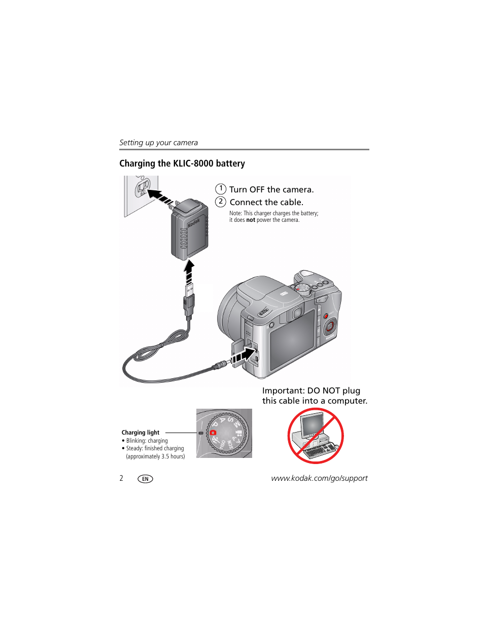Charging the klic-8000 battery | Kodak Z1015 IS User Manual | Page 8 / 77
