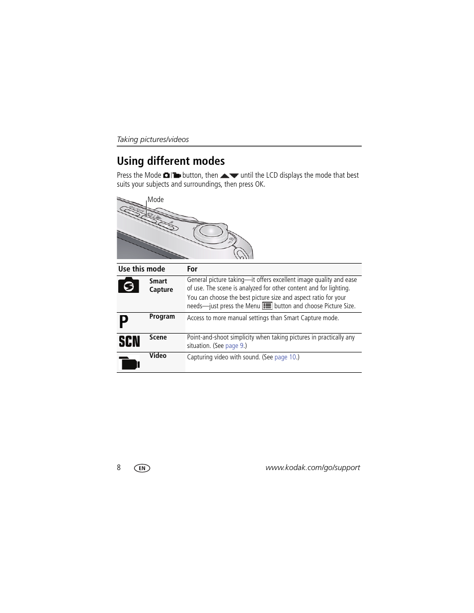 Using different modes | Kodak C195 User Manual | Page 14 / 64