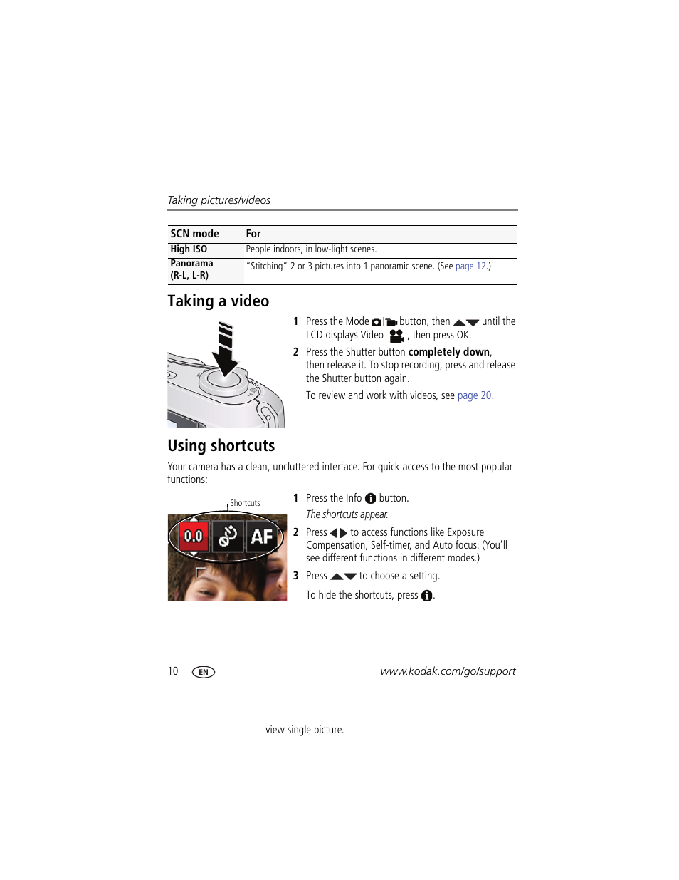 Taking a video, Using shortcuts, Taking a video using shortcuts | Kodak C195 User Manual | Page 16 / 64