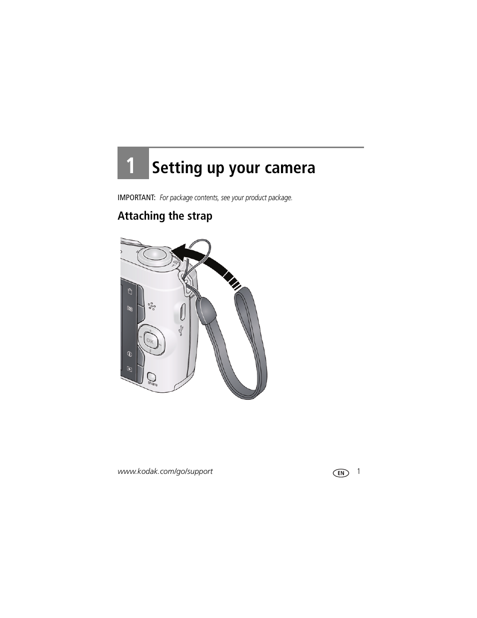 Setting up your camera, Attaching the strap, 1 setting up your camera | Kodak C195 User Manual | Page 7 / 64