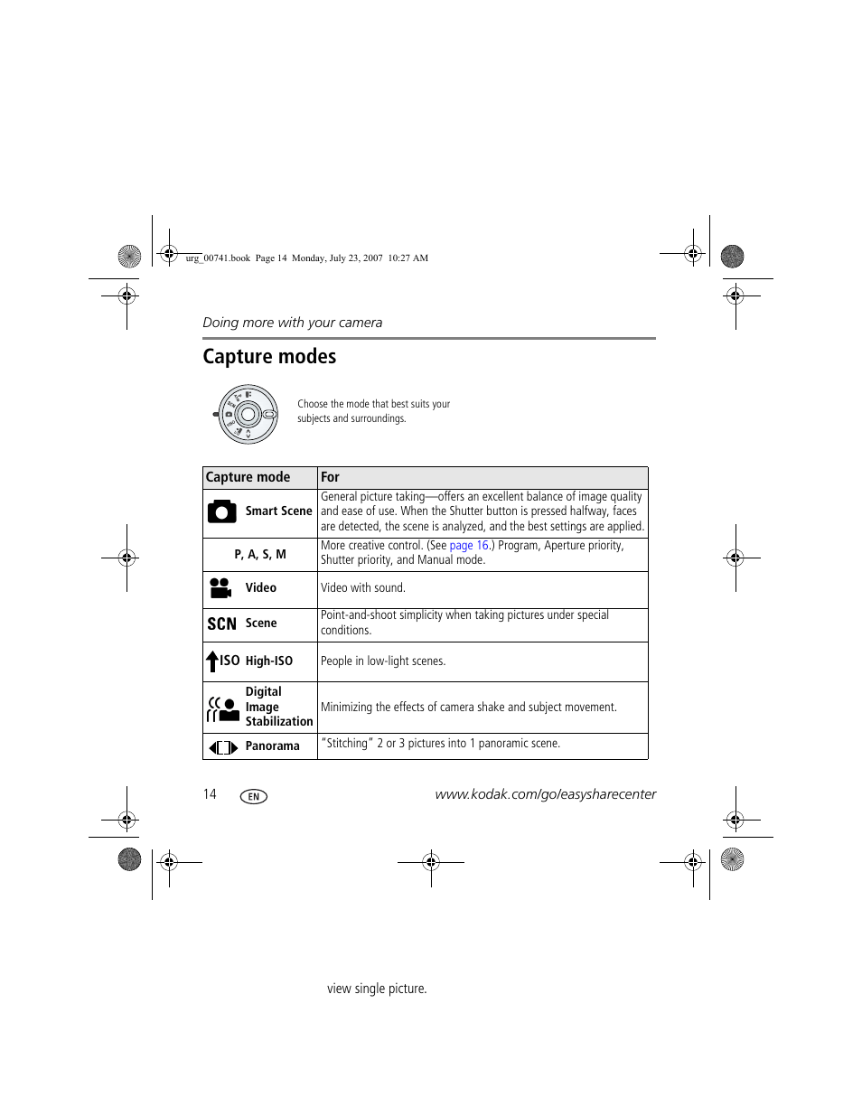 Capture modes | Kodak ZD710 User Manual | Page 14 / 26