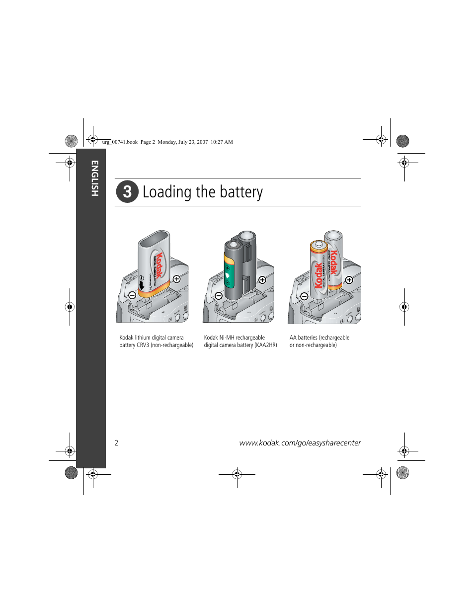 Loading the battery | Kodak ZD710 User Manual | Page 2 / 26