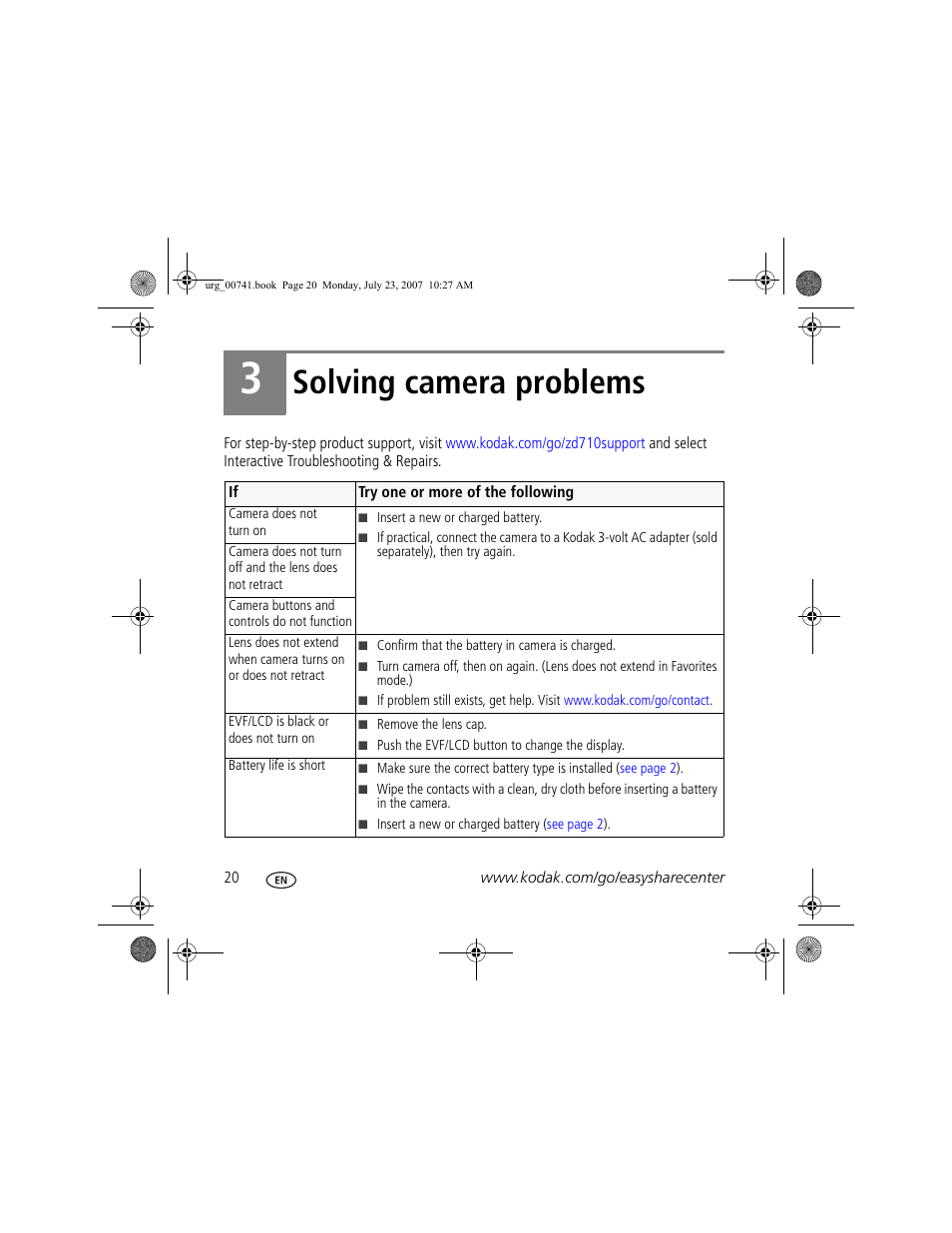 Solving camera problems | Kodak ZD710 User Manual | Page 20 / 26