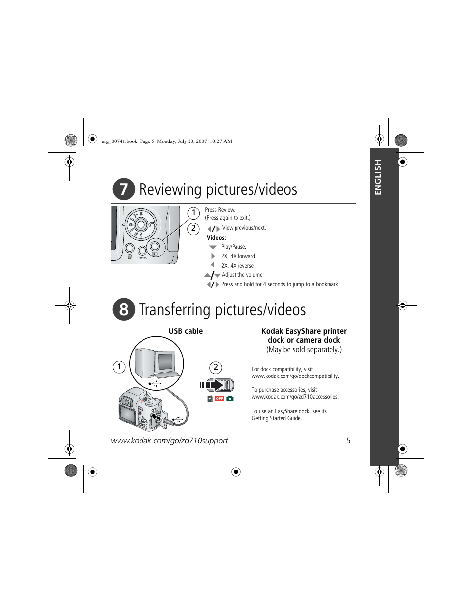 Reviewing pictures/videos, Transferring pictures/videos | Kodak ZD710 User Manual | Page 5 / 26