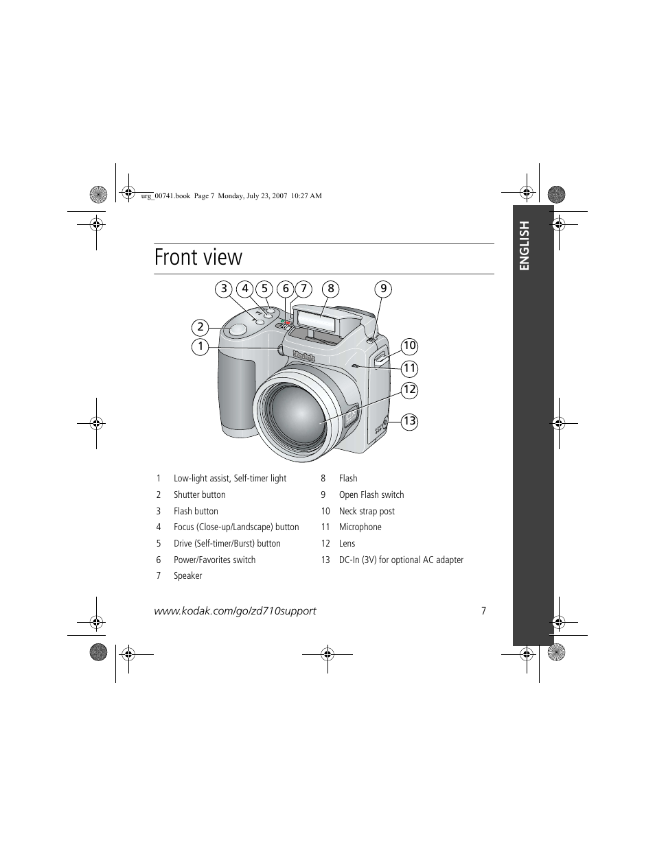Front view | Kodak ZD710 User Manual | Page 7 / 26
